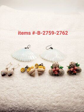4 Pair of Vintage Sea Shell Earrings, items # B-2759-2762,. wt. 37 grams.
